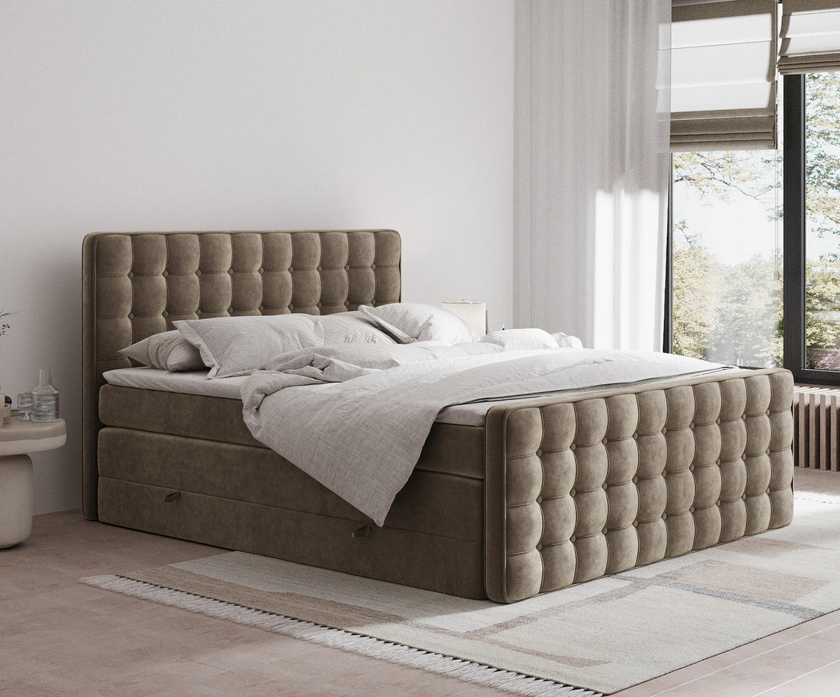 BOXSPRINGBETT Velouria Braun 140/200 cm - Schwarz/Braun, Holz/Holzwerkstoff (140/200cm) - Maison de Reve