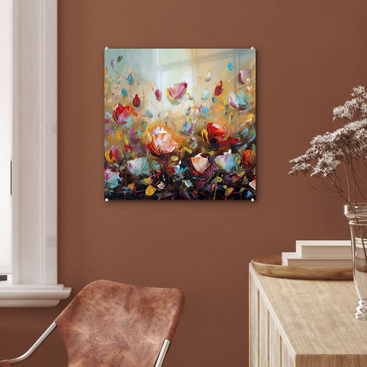 OBRAZ NA AKRYLOVOM SKLE Kvety - Umenie - Príroda - Olejomaľba 50x50 cm - viacfarebná, sklo (50/50cm) - MuchoWow