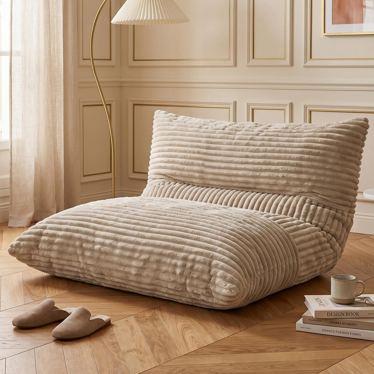 SITTSÄCK XXL 3-I-1 i Manchester som Fåtölj, Soffa och Säng - Vit, Textil (180/25/125cm) - Urban Meuble