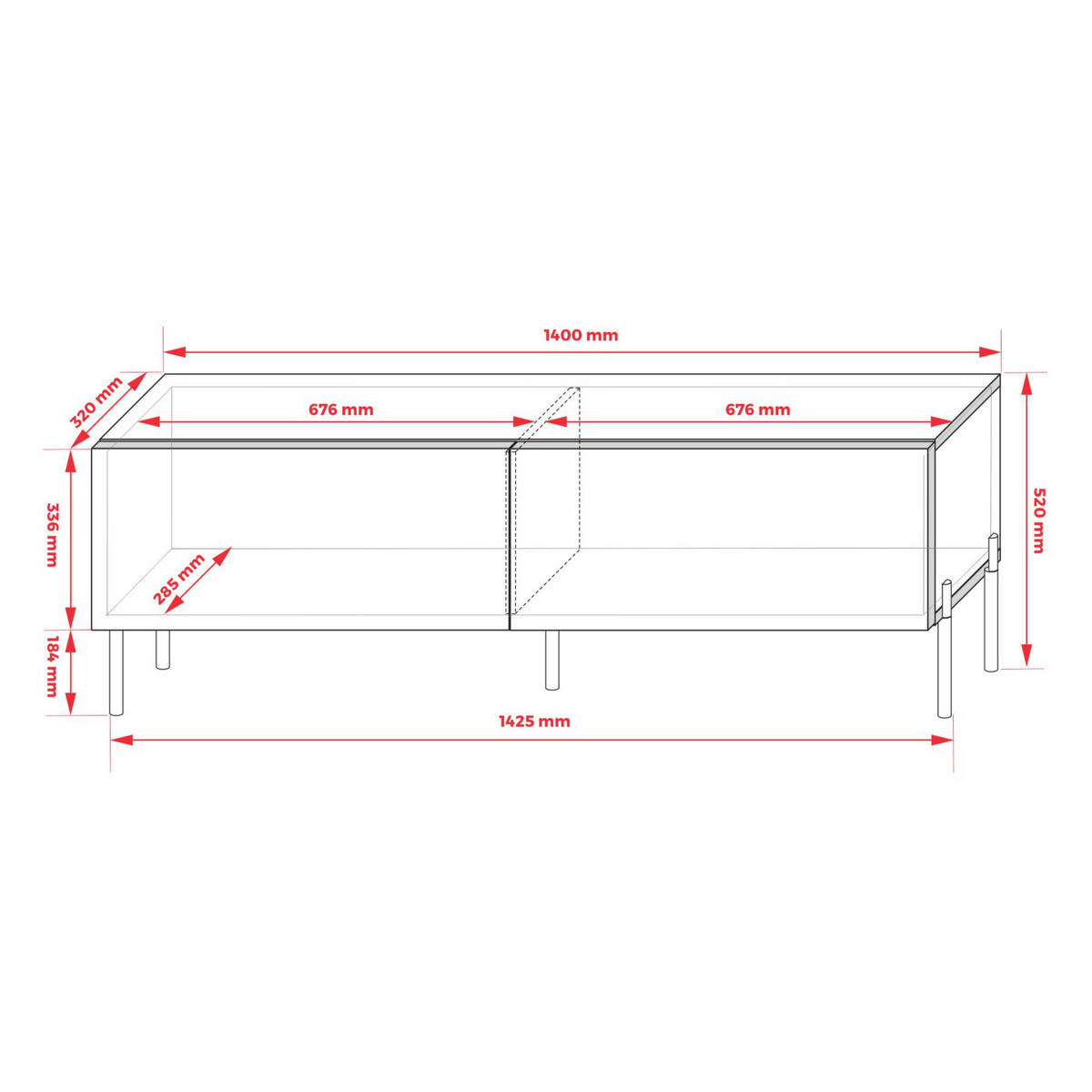 TV-SCHRANK : Ziegelrot, 140 x 52 x 32 cm, Goldene Beine - Rot/Goldfarben, Holzwerkstoff/Metall (140/52/32cm) - 3XE LIVING