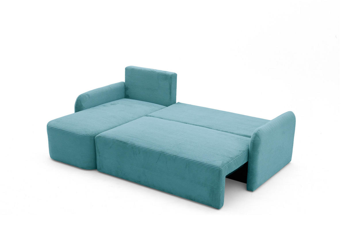 ECKSOFA CASPER L Links mit Schlaffunktion 132x198 Cord Blau - Blau/Schwarz, Holz/Kunststoff (217/145cm) - Muffo