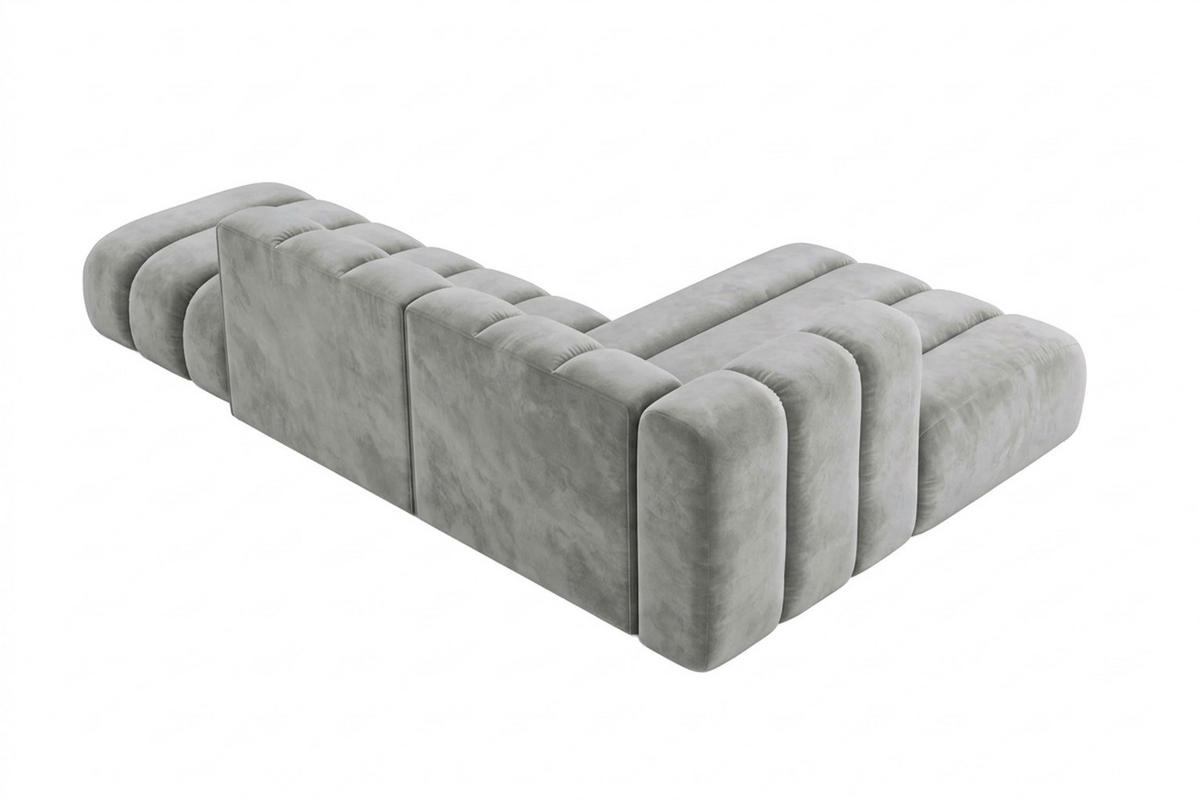 ECKSOFA Modulares In L-Form Mit Hocker, Velvet-Stoff Riviera, Grau, Rechts, GRAND Mini - Grau, Holz (295/179cm) - Kaiser Möbel