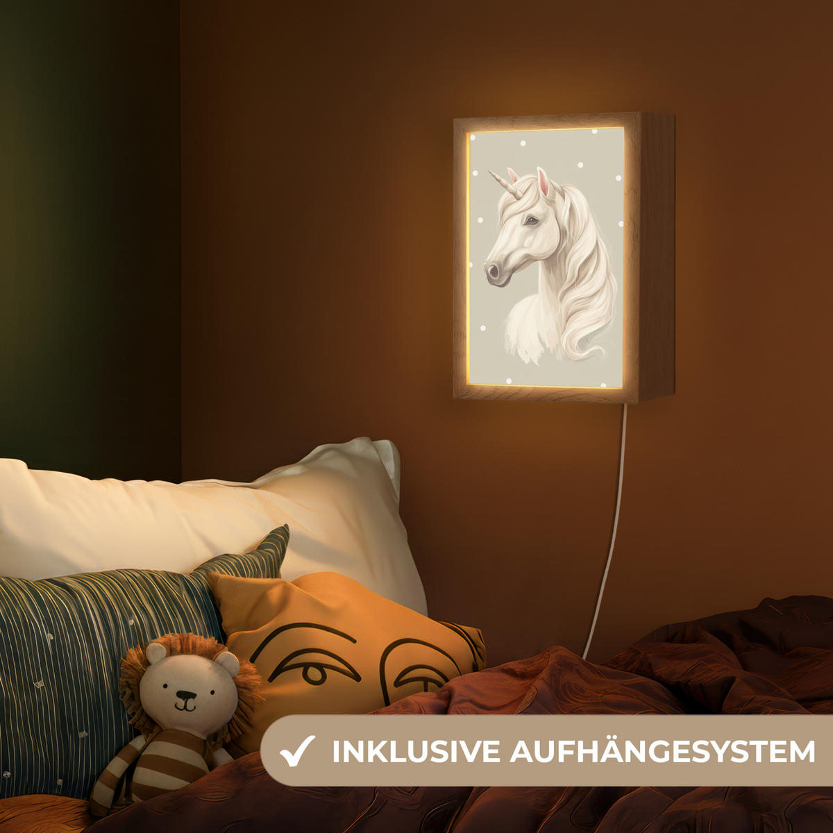 NACHTTISCHLAMPE Einhorn - Weiß - Punkte 20x30 cm - Taupe, Holzwerkstoff (8/20/30cm)