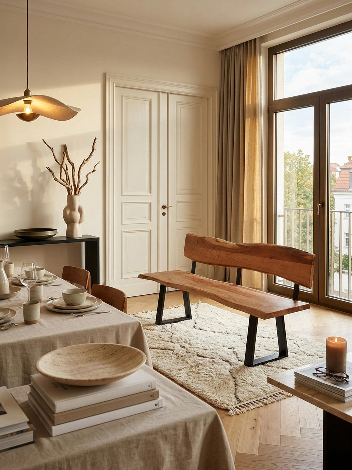 ESSZIMMERBANK Landhausstil Baumkante Akazienholz, Beige 180x60x84 cm - Beige/Schwarz, Holz/Metall (180/84/60cm) - KADIMA DESIGN