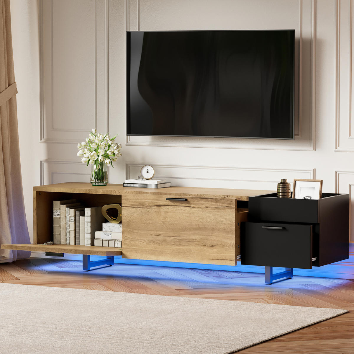 TV-SCHRANK mit Schubladen 180 x 38 x 49 cm Holzoptik Schwarz - Schwarz, Holz (38/49/180cm) - Beauniv