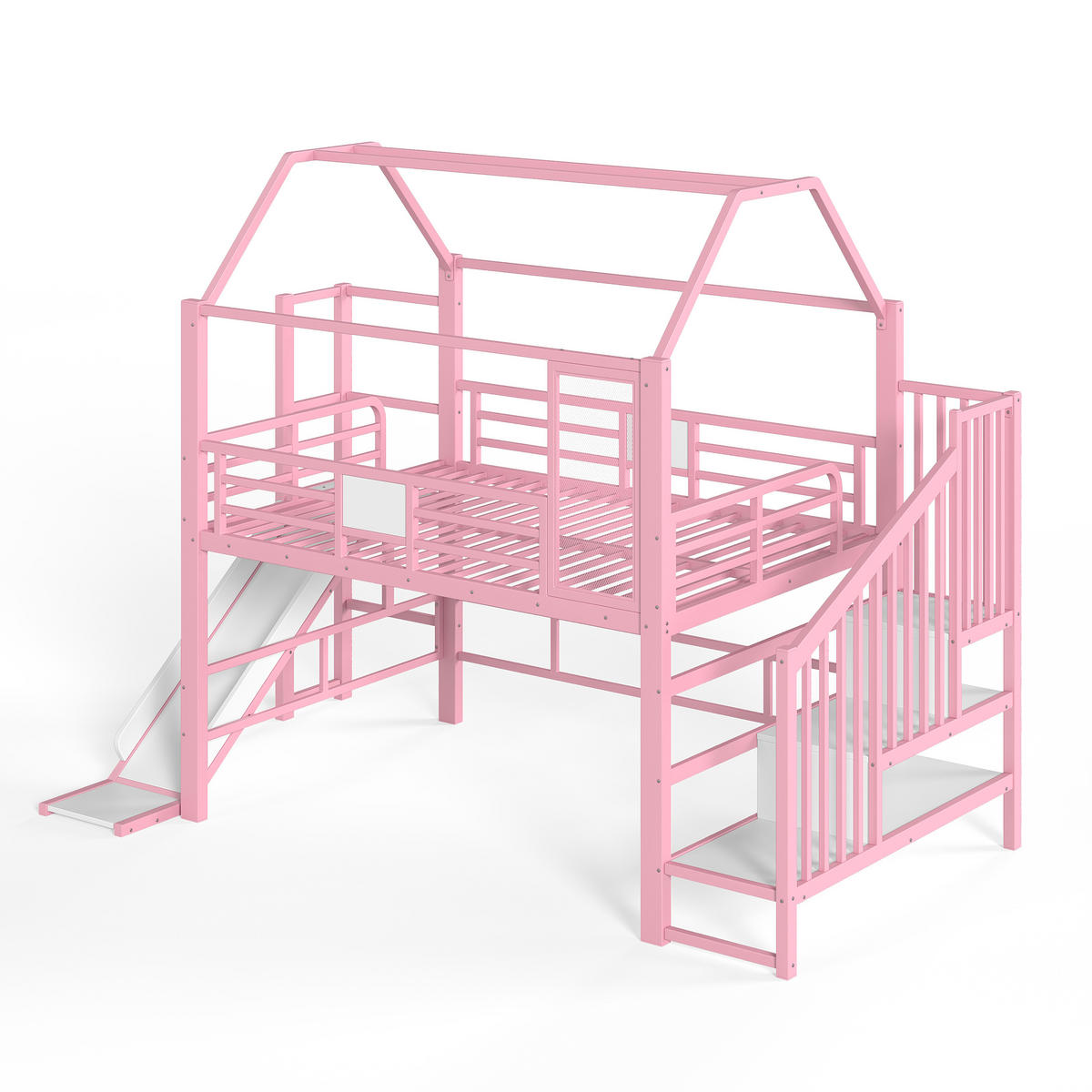 HOCHBETT 140/200 cm Hausform mit Rutsche und LED, DE-41963, in Rosa - Pink, Metall (140/200cm) - ComfortXL