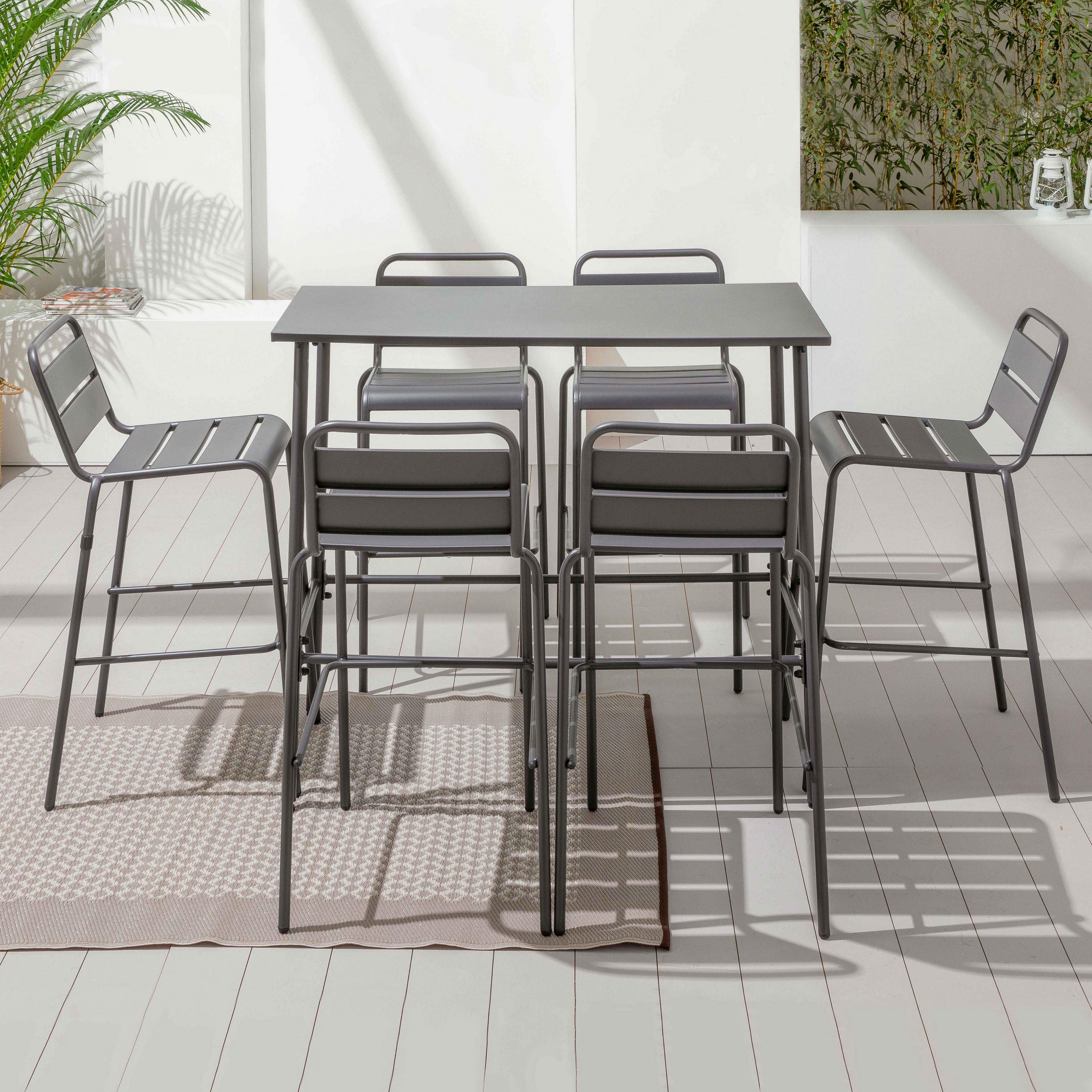 GARTENSET 7-tlg., Grau - Grau, Metall - Oviala