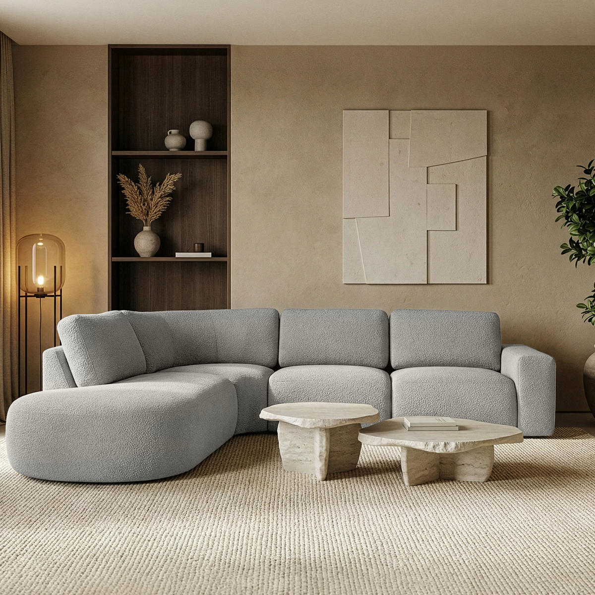 ECKSOFA LINKS ZUCCO, Hellaschgrau - Hellgrau, Holz/Holzwerkstoff (304/293cm) - KONSIMO®