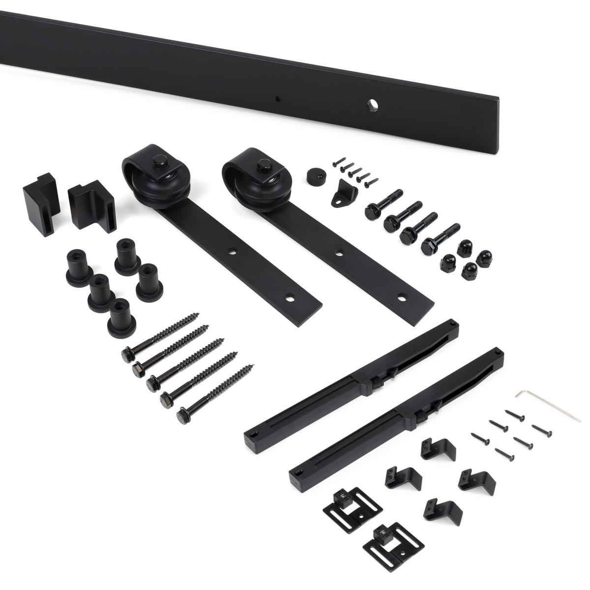 HARDWARE SET für eine Barn Holz Hänge-Schiebetür, mit sanftem Schließen, Paneele nicht inbegriffen, Stahl und Kunststoff, Schwarz lackiert - Schwarz, Metall (10/25/200cm) - EMUCA