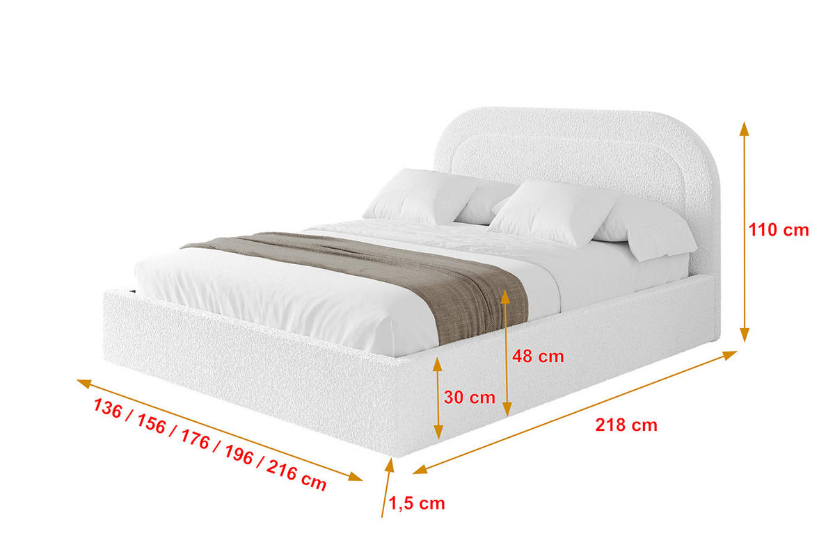 POLSTERBETT mit Bettkasten und Lattenrost, Bett mit Matratze H3/H4 - LERAY 180x200 Weiß - Weiß, Holzwerkstoff/Textil (180/200cm) - ALTDECOR