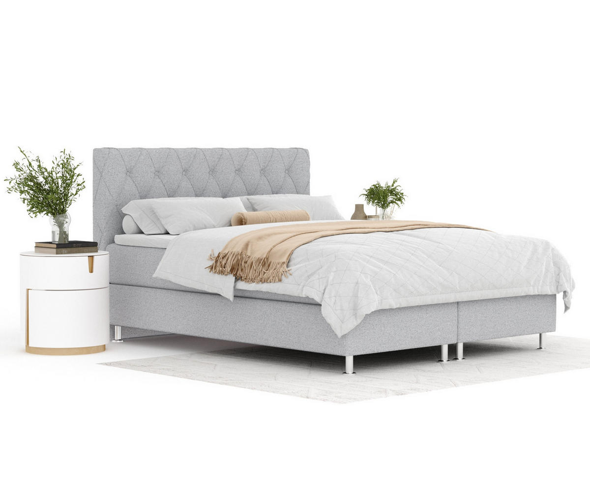 BOXSPRINGBETT Otus Hellgrau 200/200 cm mit Latex-Topper - Silberfarben/Hellgrau, Holz/Holzwerkstoff (200/200cm) - Maison de Reve