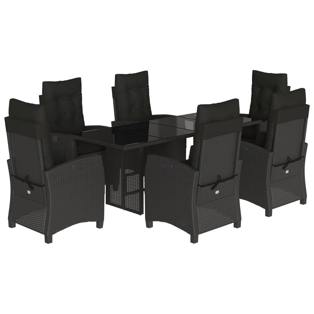 GARTEN-ESSGRUPPE 7Er Set Mit Kissen Schwarz Poly Rattan - Schwarz, Kunststoff - vidaXL
