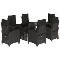 GARTEN-ESSGRUPPE 7Er Set Mit Kissen Schwarz Poly Rattan - Schwarz, Kunststoff - vidaXL