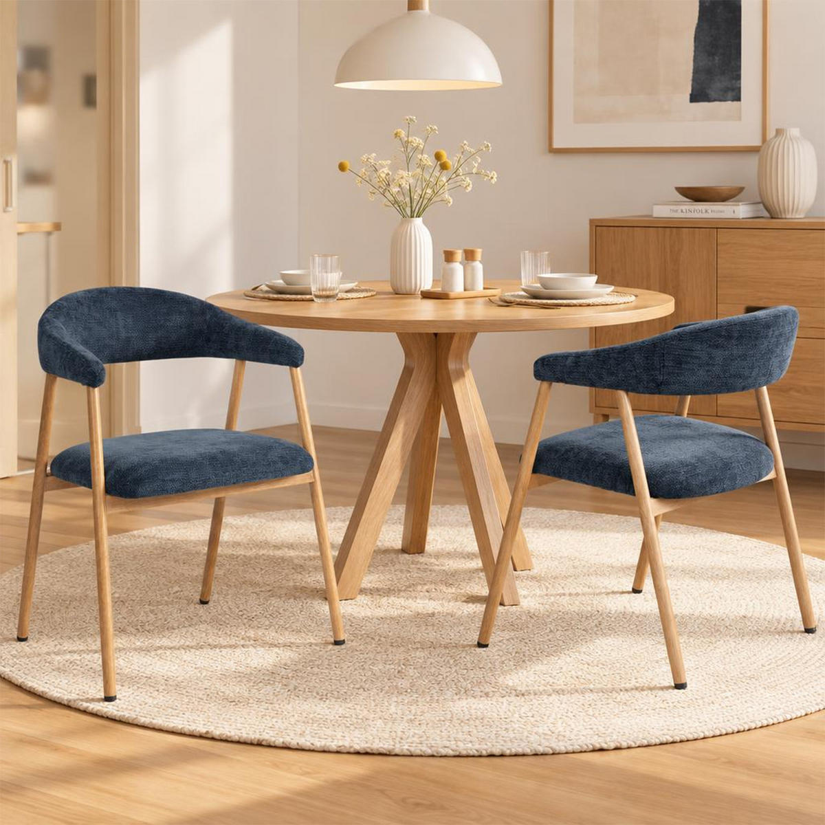 ESSZIMMERSTÜHLE 2er-Set, gepolstert, Chenille, Metallbeine in Holzoptik, Blau - Blau, Textil (61/80.5/59cm) - Meubles Cosy