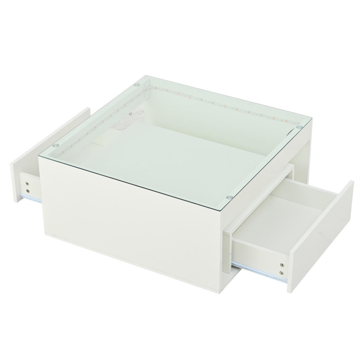 COUCHTISCH mit Glasplatte & LED-Beleuchtung, Weiß, 70/70/35 cm / MDF + Glas - Weiß, Glas/Holzwerkstoff (70/70/35cm) - EVRYAE
