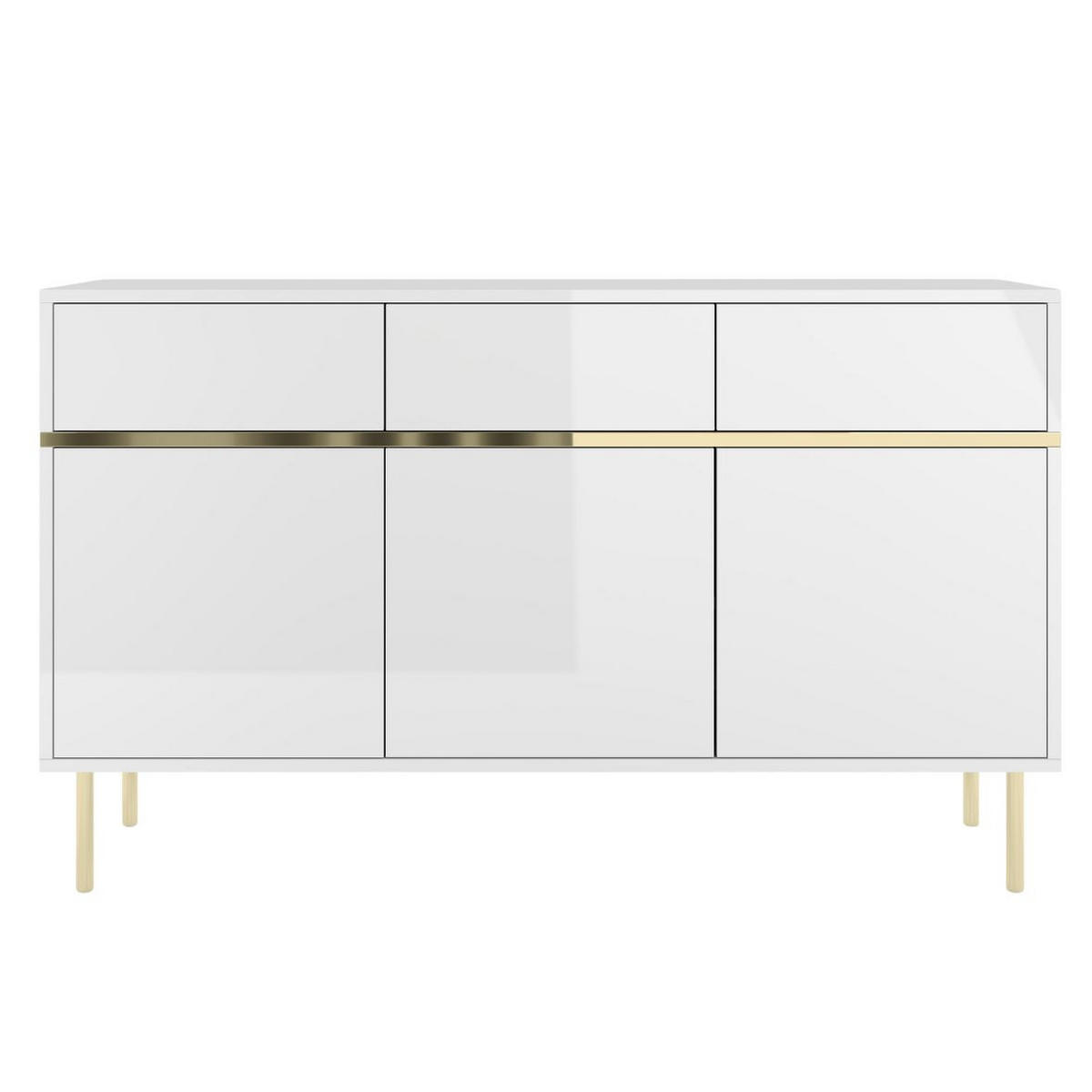 SIDEBOARD Marika, Weiß, Gold, Hochglanz - Goldfarben/Weiß, Holzwerkstoff/Metall (137.5/85/39.5cm) - Dancan