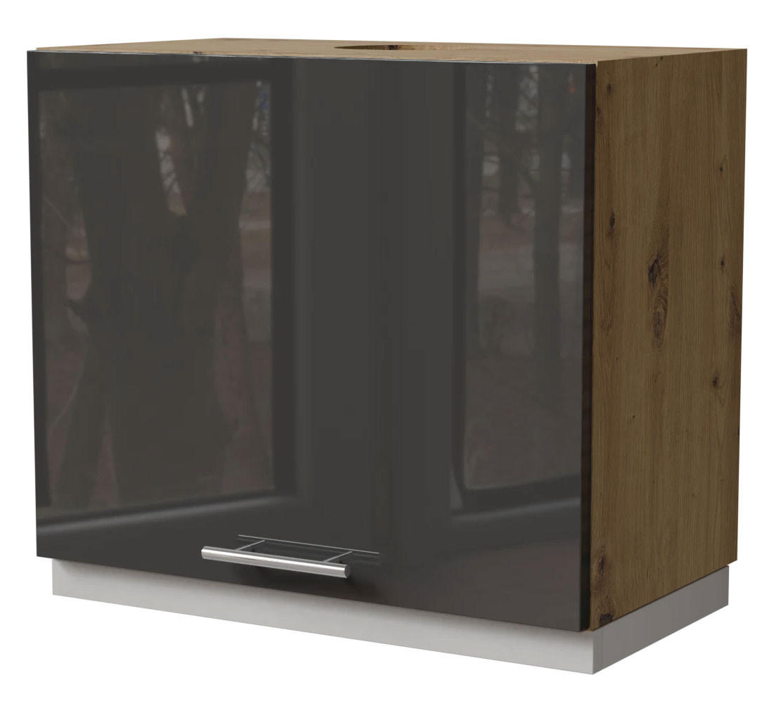 WRASENSCHRANK Essen W8/60 Graphit Hochglanz / Eiche Artisan Matt 60 / 32,5 / 50cm - Graphitfarben/Eiche Artisan, Holz/Holzwerkstoff (60/50/32.5cm) - Feldmann-Wohnen