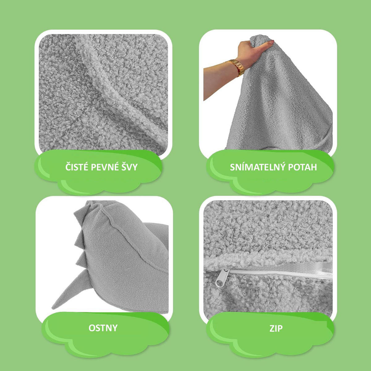 SITZSACK FÜR KINDER Dino 75/75/55 cm, weicher Bouclé 315 g/m², abnehmbarer Bezug, Pearl Grey - Hellgrau, Textil (75/55/75cm) - Dreamroots