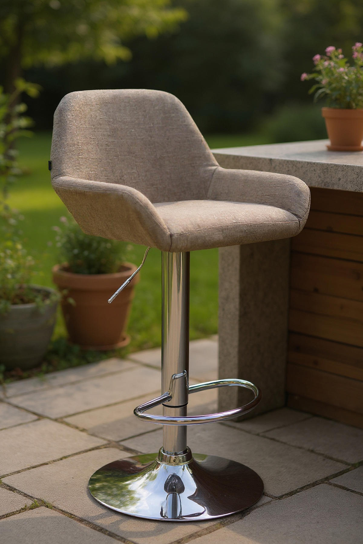 BARHOCKER 2er Set Prag Stoff chrom taupe - Taupe/Weiß, Textil/Metall (51/109/52cm) - TPFLiving