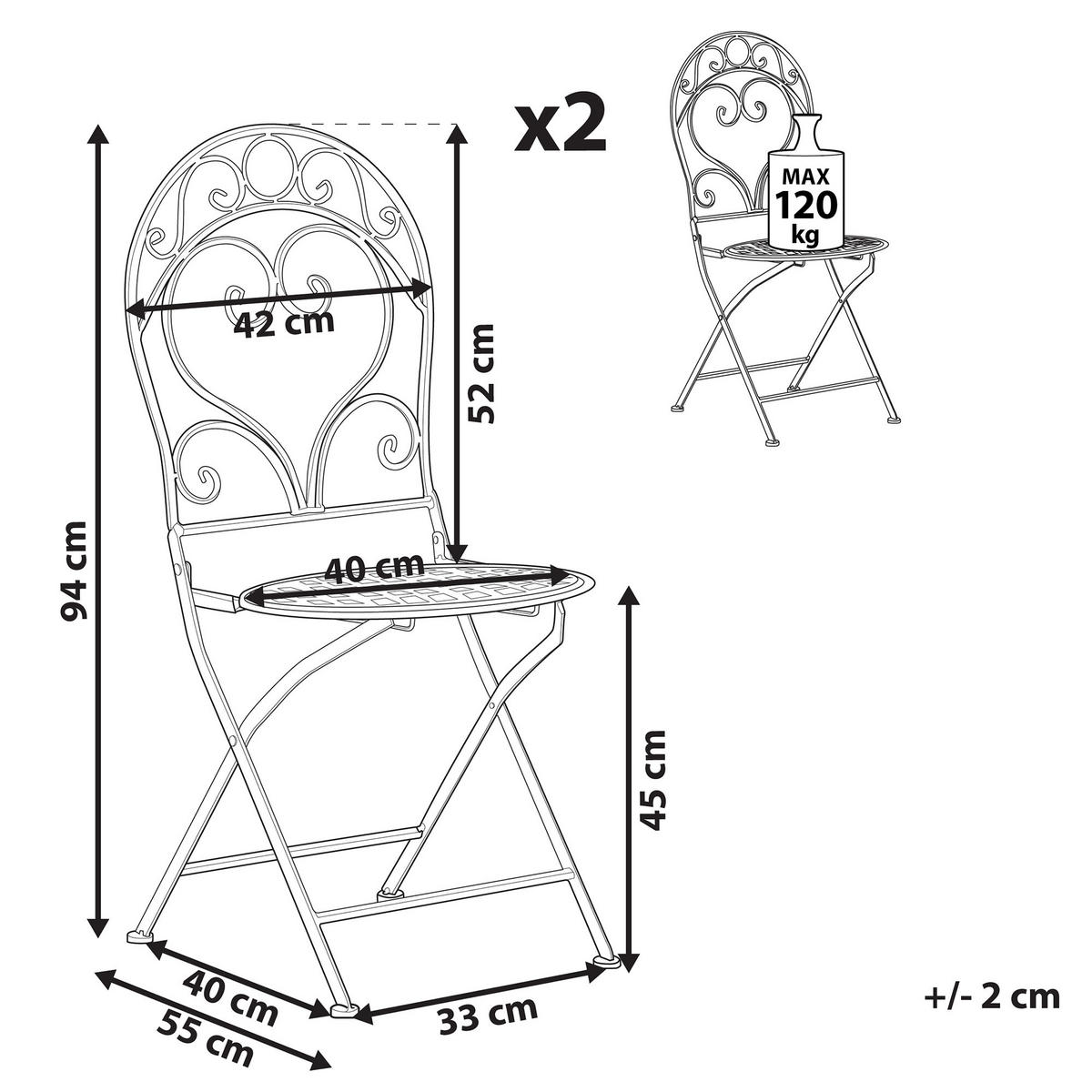 GARTENSTUHL 2er-SET Metall rosa zusammenklappbar Albinia - Pink, Metall (42/94/55cm) - Beliani
