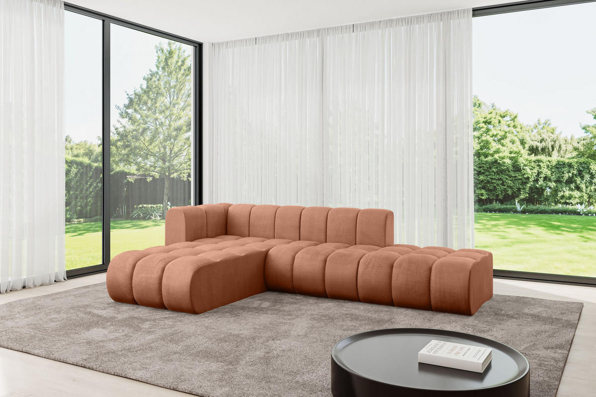 ECKSOFA modulares Sofa Zuvon-L1 - 296x177x70 cm Apricot - Koralle, Holzwerkstoff/Textil (296/177cm) - ALTDECOR