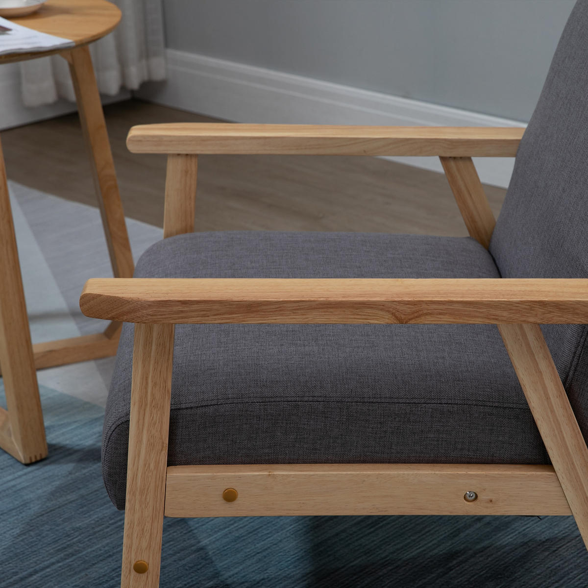 LOUNGESESSEL Leinenoptik mit Holzgestell, 2 Polstern 64/70/72 cm Grau - Grau, Textil (70/72/64cm) - Redom