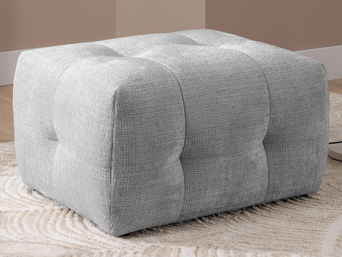 ECKSOFA inkl. Hocker Kozy im Bumpy-Design mit Schlaffunktion und fester Rückenlehne aus weichem Hellgrau Chenille-Stoff - Ottomane rechts - Hellgrau/Schwarz, Holz/Kunststoff (234/161cm) - S-Style Möbel