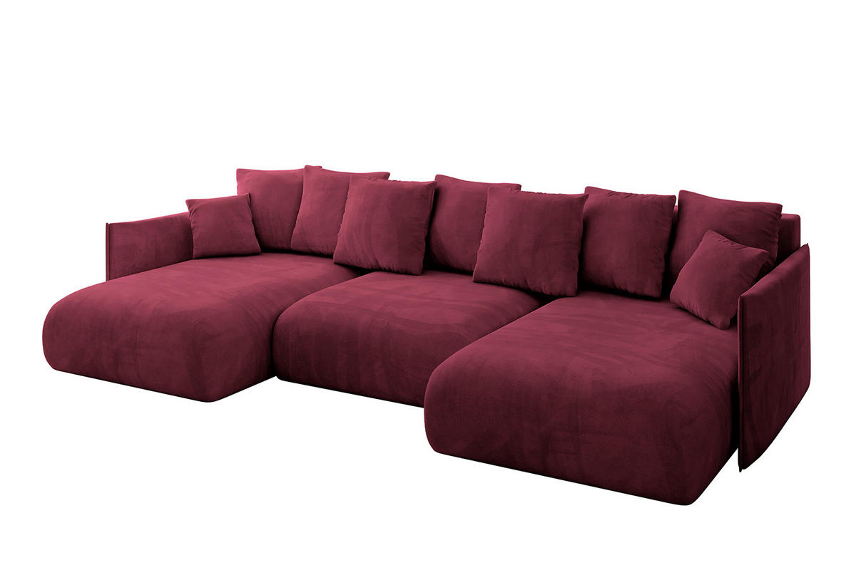 WOHNLANDSCHAFT mit Schlaffunktion und Bettkasten ONESK-U 317x177x72 Bordeauxrot Velours - Bordeaux, Holzwerkstoff/Kunststoff (317/72/177cm) - ALTDECOR