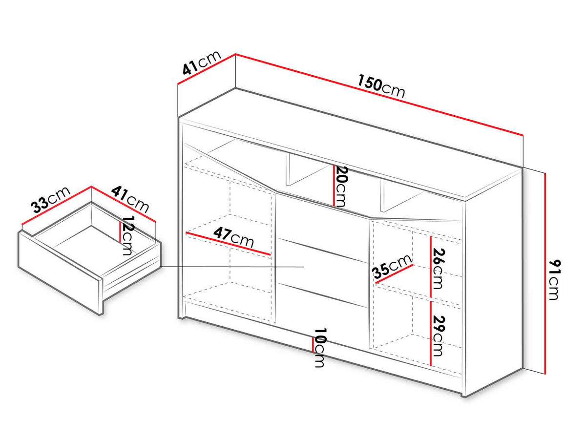 SIDEBOARD Aston 03 - Eichefarben/Schwarz, Holzwerkstoff (150/91/41cm) - MIRJAN24