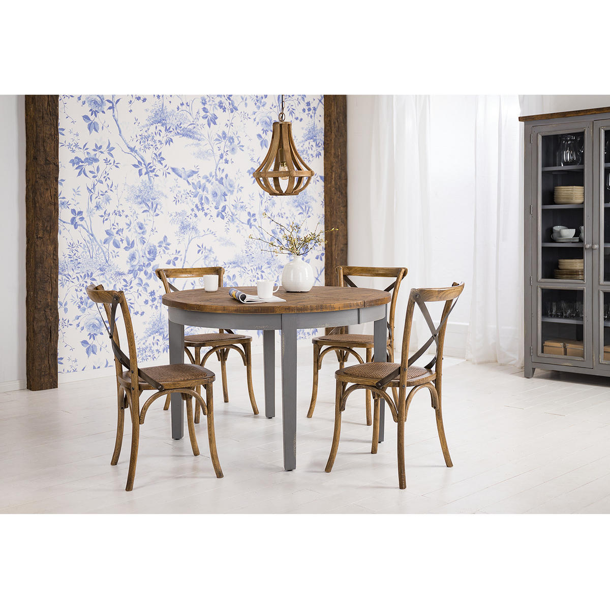 ESSTISCH mit Ausziehfunktion - recycelter Kiefer massiv - Kieferfarben/Grau, Holz (120/120/79cm) - home24