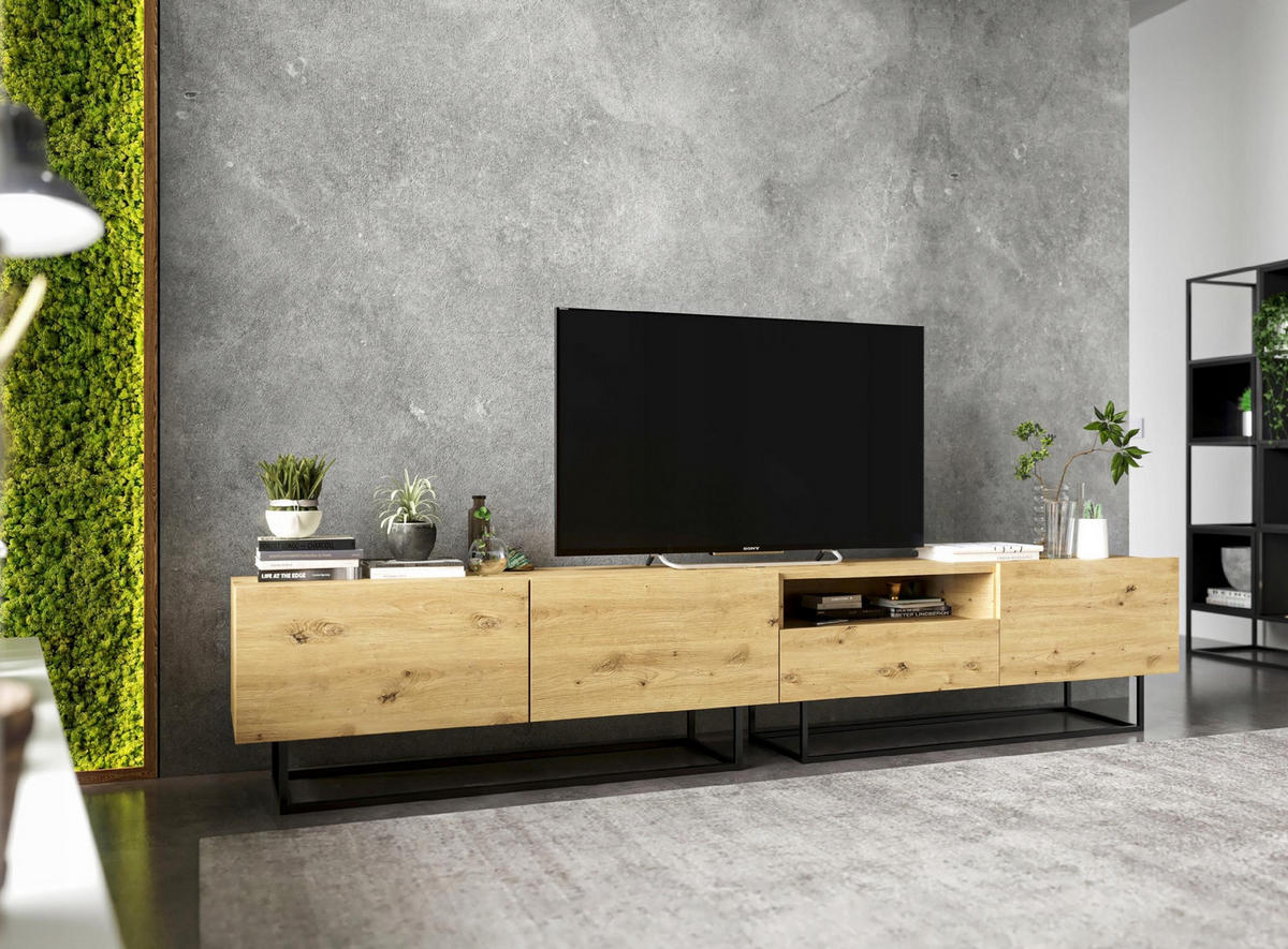 TV-LOWBOARD 2-er Set Enjoy Eiche Artisan Matt Schublade mit Metallrahmen 120 cm - Schwarz/Eiche Artisan, Keramik/Holzwerkstoff (35/240/46cm) - Meble Lindner