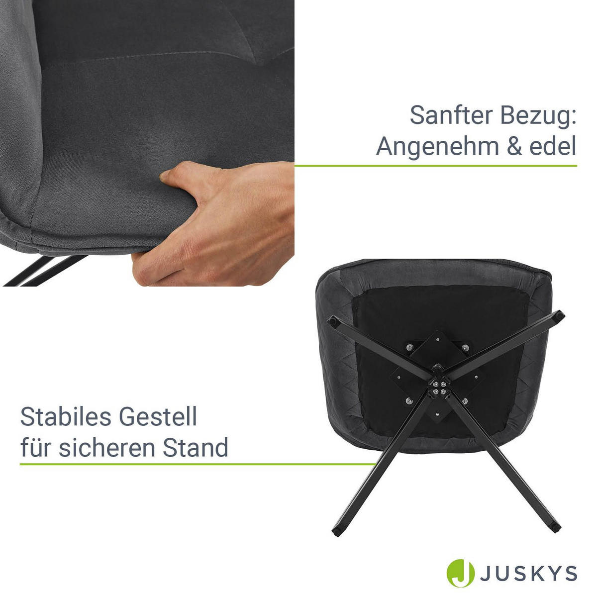DREHSTUHL Clyde mit Armlehne samt dunkelgrau (2er-Set) - Dunkelgrau, Textil (57/85/61cm) - Juskys
