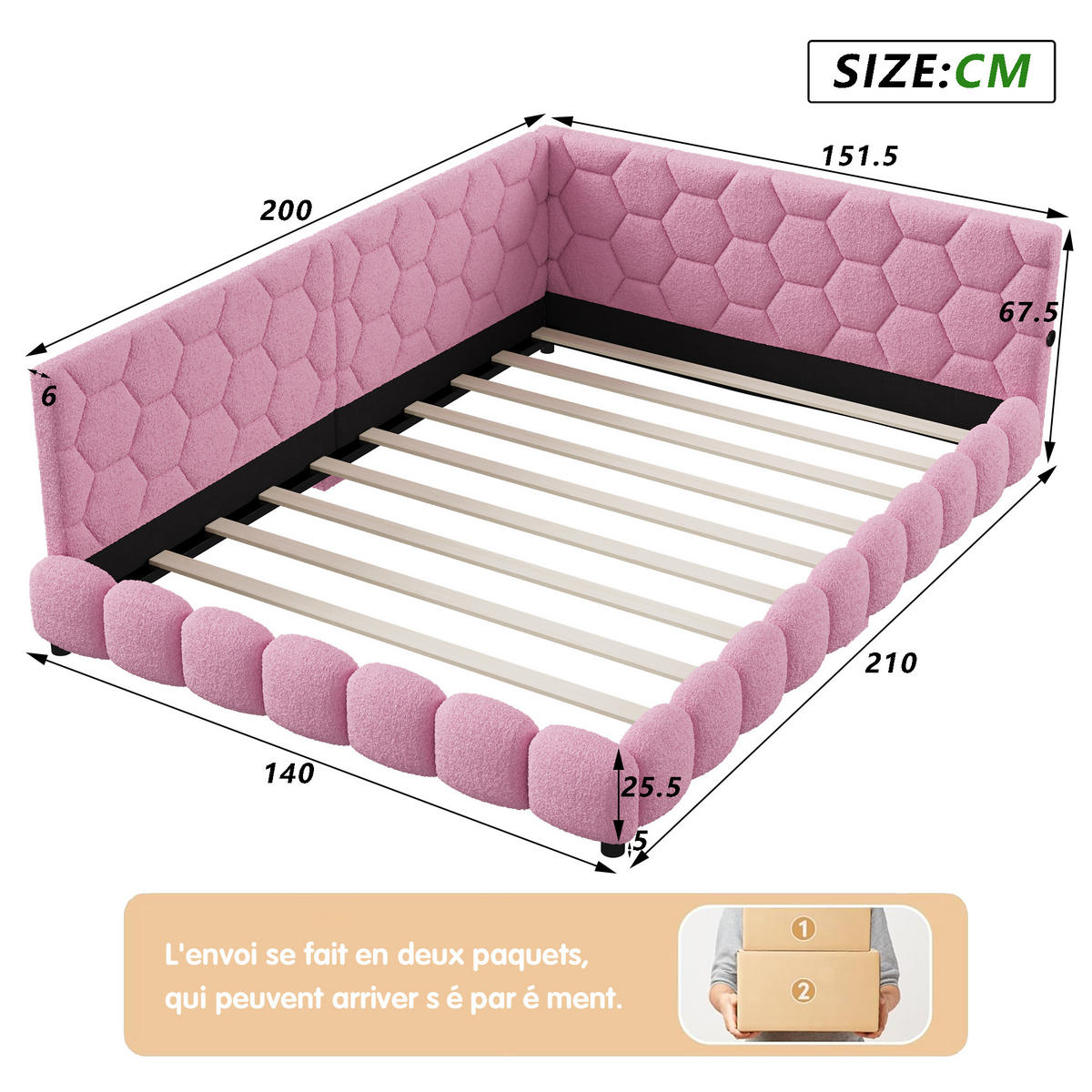 POLSTERBETT 140x200 cm, Rosa, LED-Beleuchtung und USB-Anschluss, Tagesbett Schlafsofa - Rosa, Textil/Metall (140/200cm)