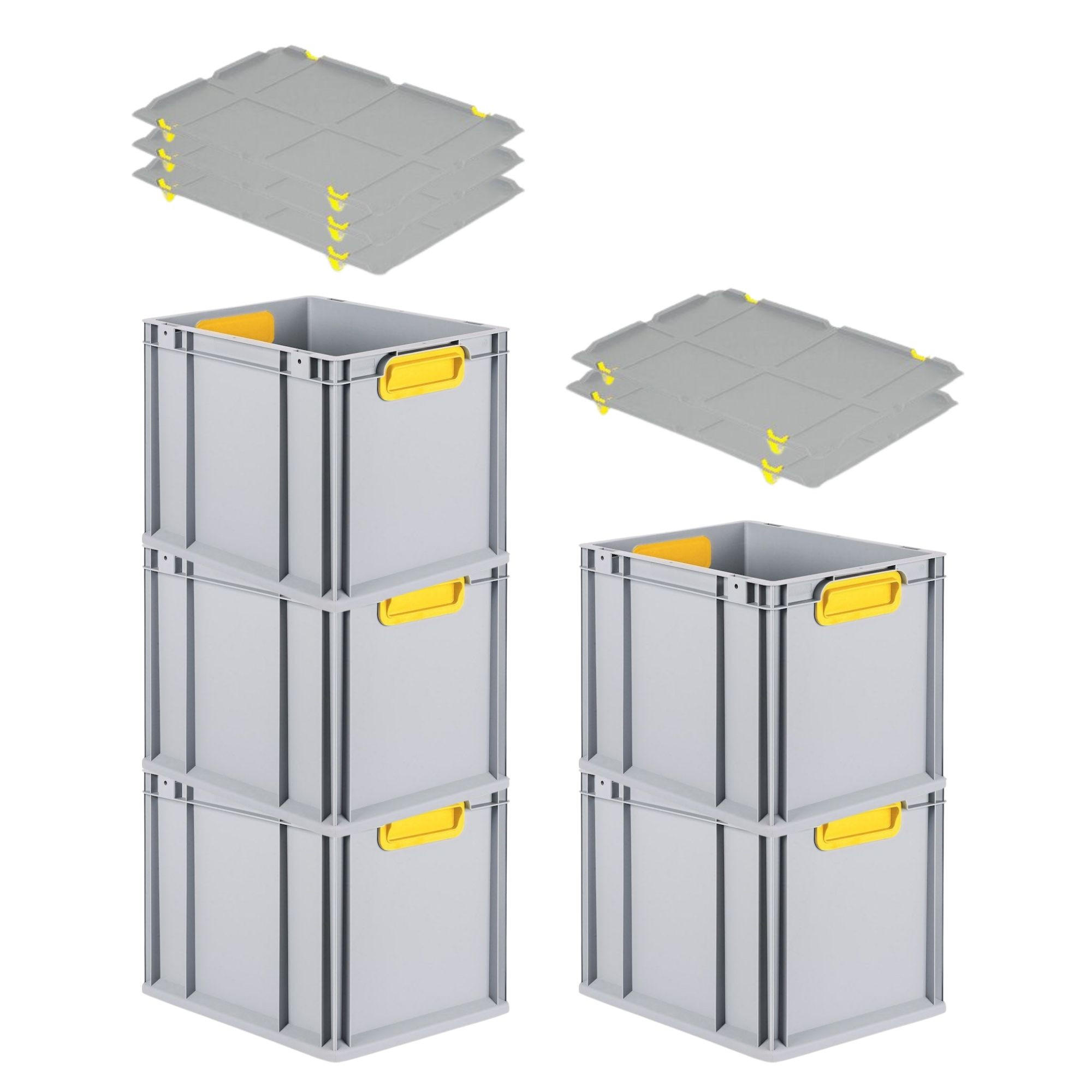EUROBOX 5x Nextgen Color Mit Auflagedeckel 32x30x40cm Griffe Gelb Geschlossen - Gelb, Kunststoff (30/32/40cm) - PROREGAL