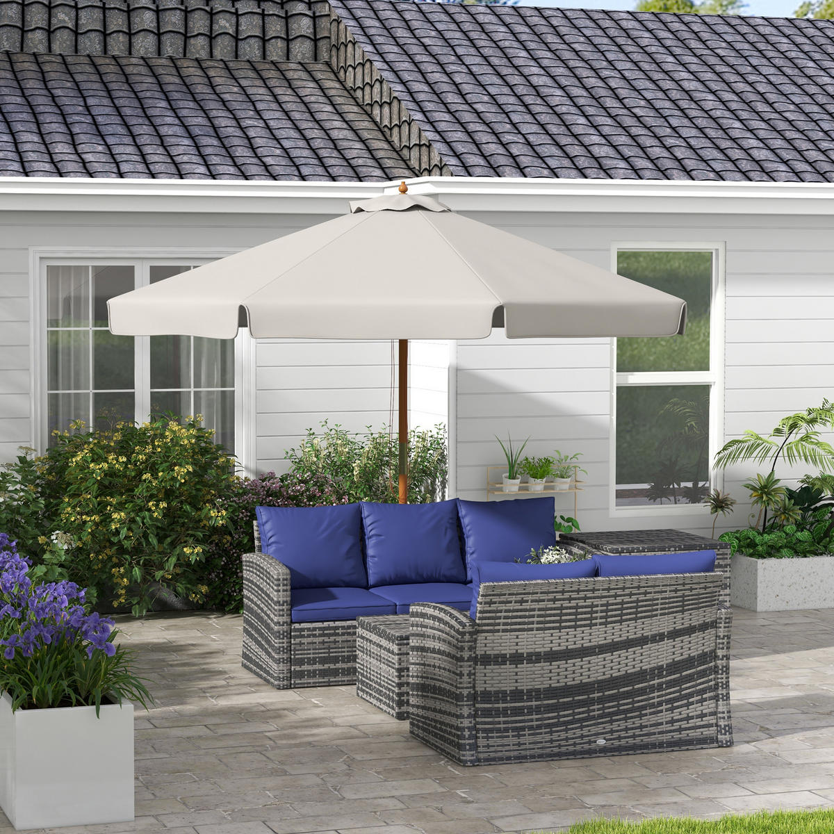 SONNENSCHIRM DE-11420 rund, Bambus, Ø 3 m Grau - Grau, Textil (325/325cm) - ComfortXL
