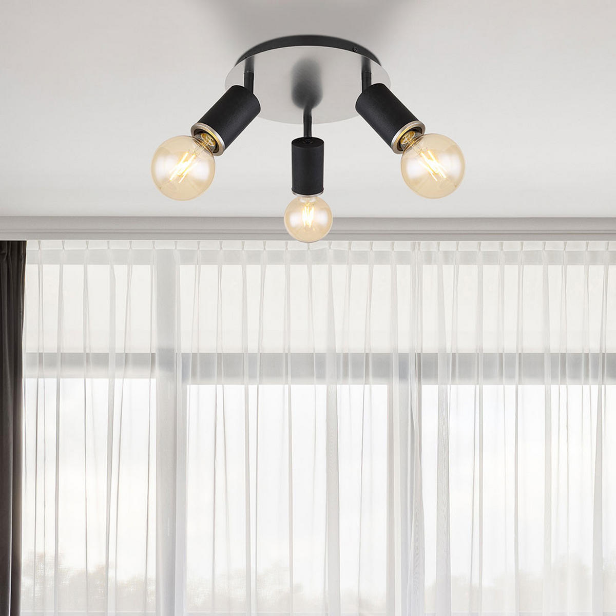 DECKENLEUCHTE Schwarz bewegliche Spots - Schwarz, Holz (28/28/18cm) - Globo Lighting