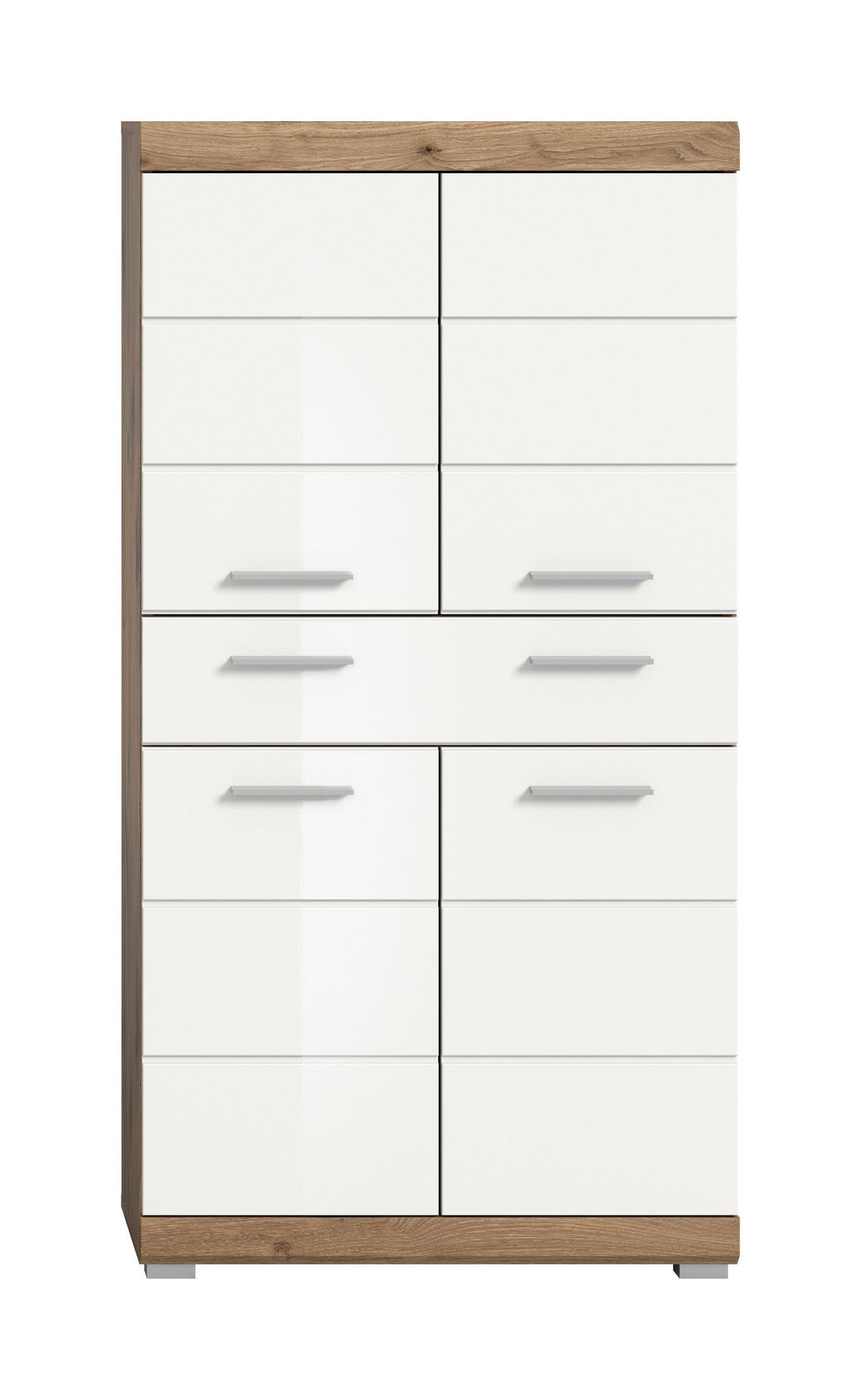 STANDSCHRANK breit Wave Bad in Nox Oak Nachbildung und weiß hochglanz B/H/T: 74x141x31 cm - Eichefarben, Holz (74/141/31cm)