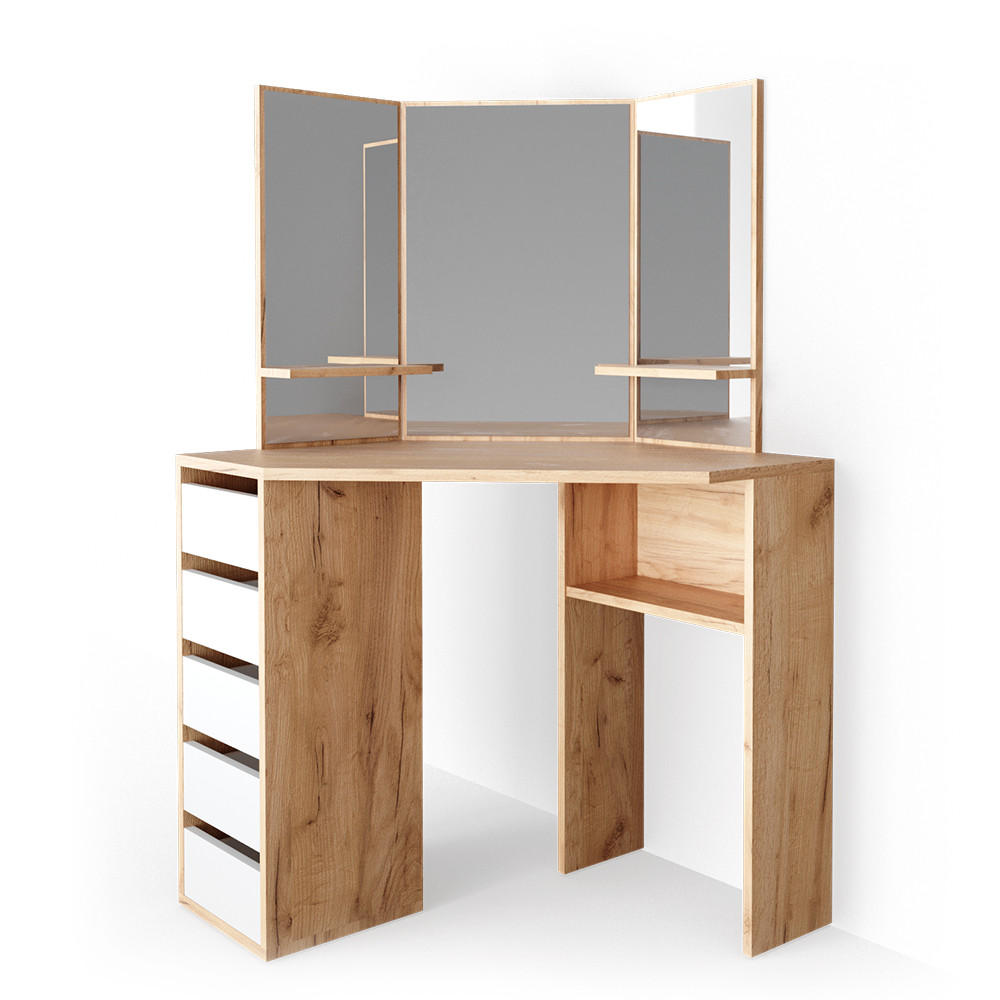 ECKSCHMINKTISCH Arielle Goldkraft Eiche 110 cm - Honigeiche, Holzwerkstoff (110/141.5/54cm) - Vicco