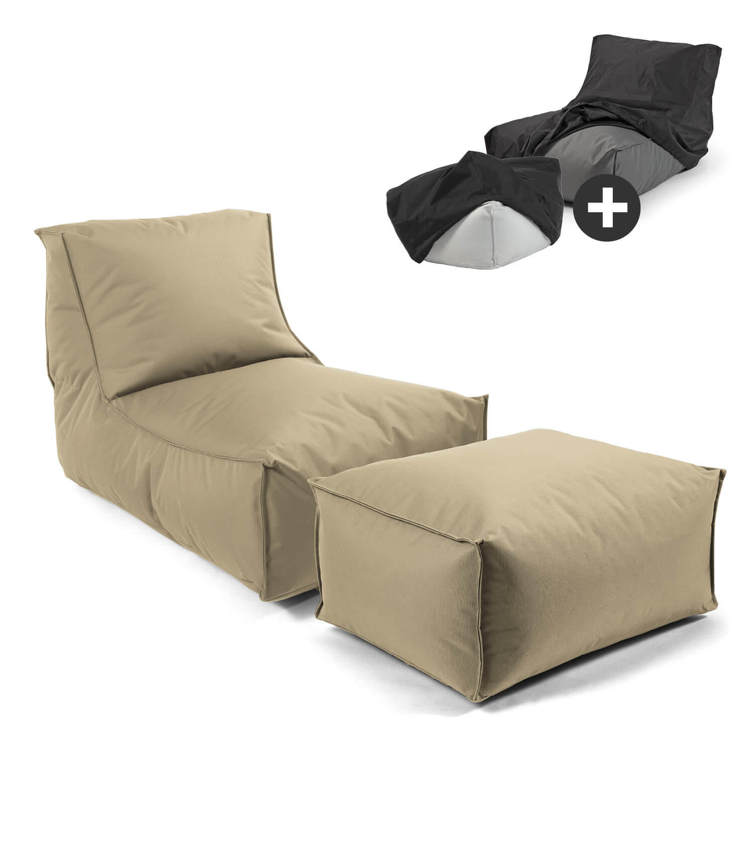 SITZSACK mit Hocker und Hülle Der Sundowner - Cappuccino, Textil (60/65/140cm) - Mokebo