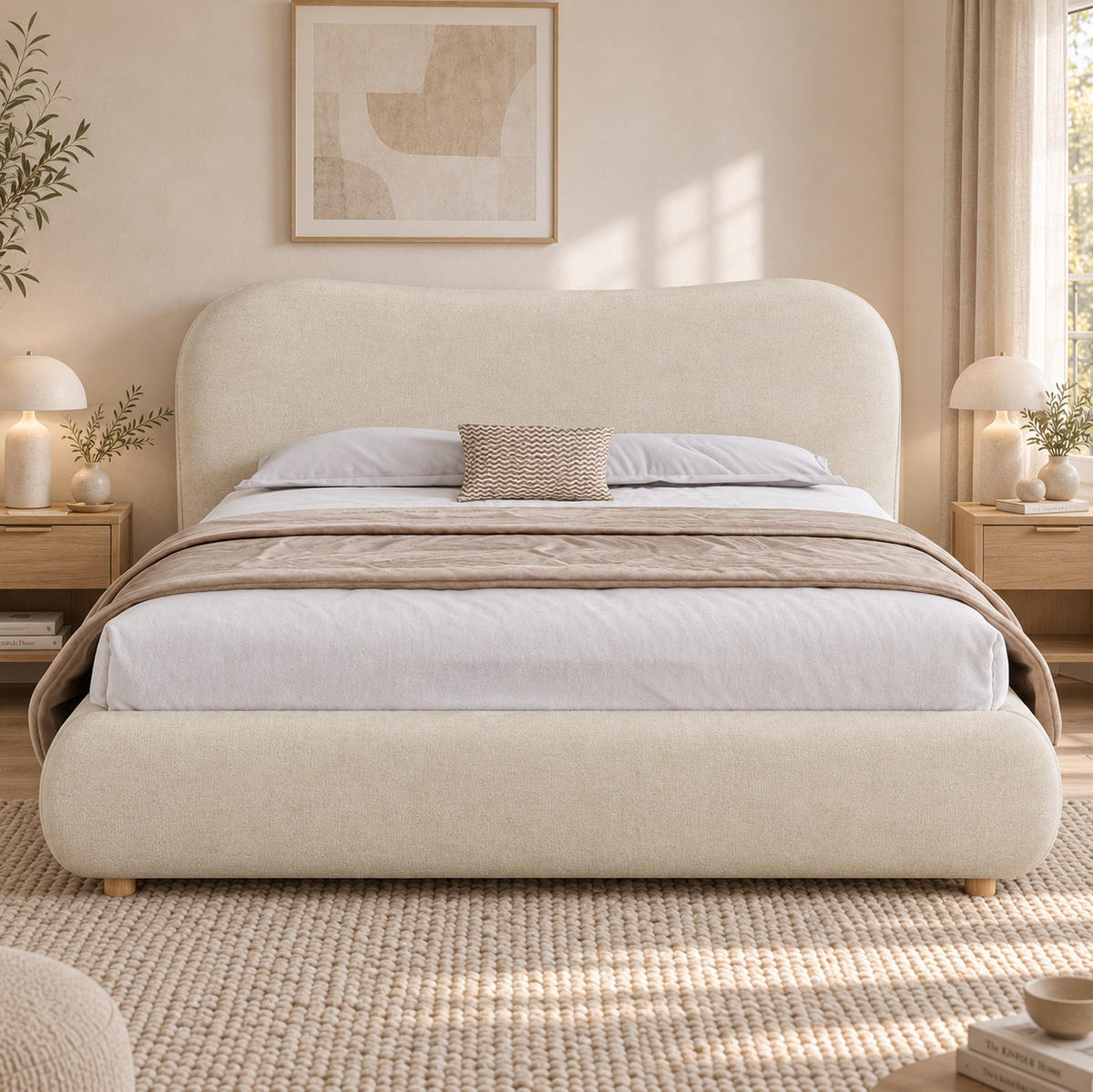 POLSTERBETT aus Chenille 160x200 cm Beige mit hydraulischem Bettkasten und Lattenrost - Beige, Textil (160/200cm) - Modfu