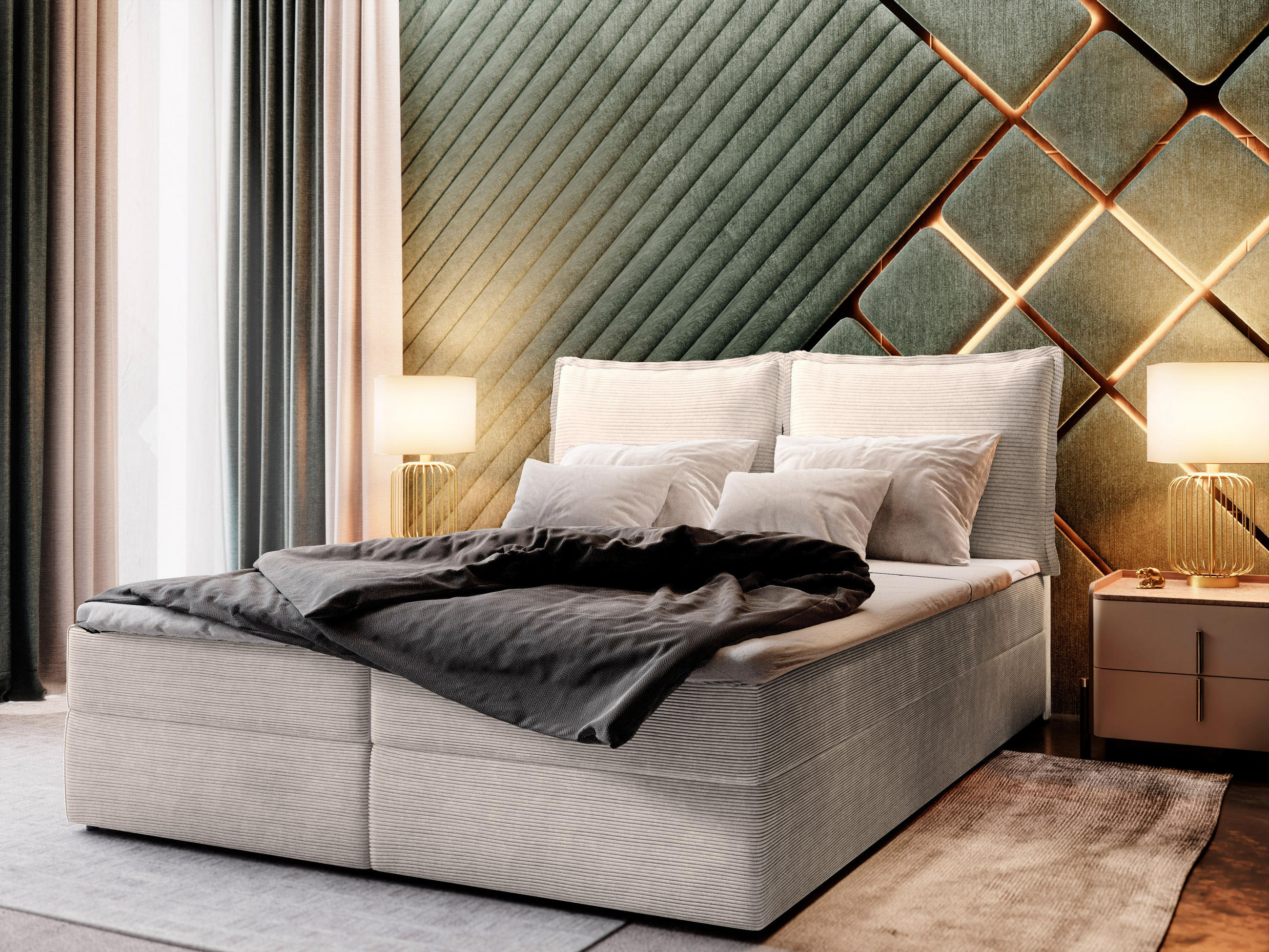 BOXBETT LENTE 160x200 cm mit Matratze und Topper - Creme - Creme, Holz (160/200cm) - MASSENO