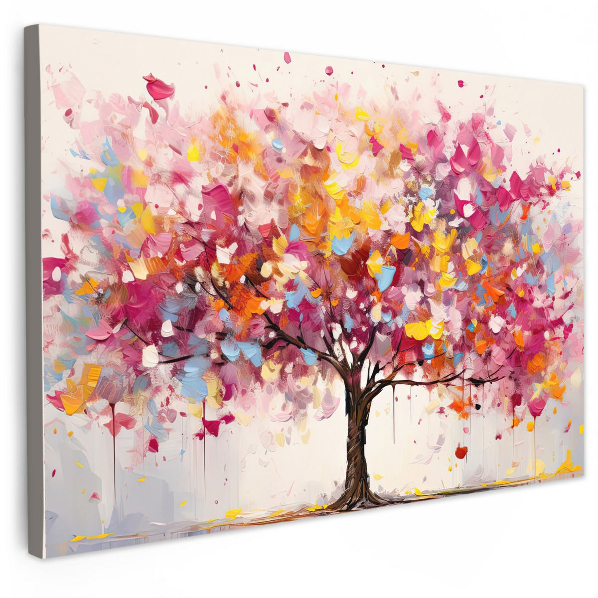 LEINWANDBILD Aquarell - Baum - Kunst - Abstrakt Wanddeko 90x60 cm - Multicolor, Textil (90/60cm) - MuchoWow