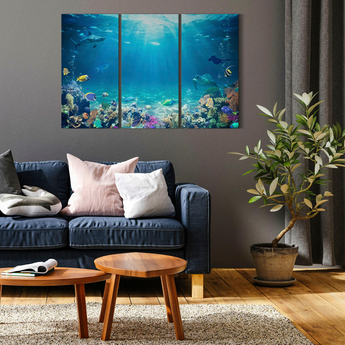 LEINWANDBILD Ozean 3-tlg. 90x60 cm - Multicolor, Holz (90/60cm) - LUMASOUL