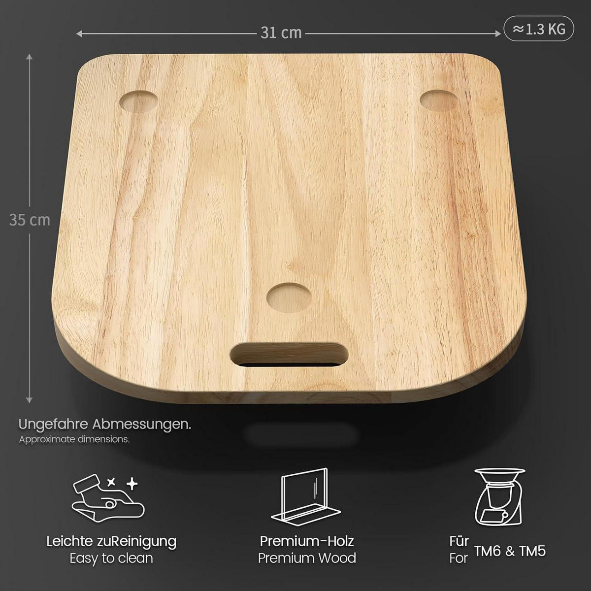 GLEITBRETT für Thermomix TM6 TM5 Holz 2 cm dick - Braun, Holz (31/2/35cm)