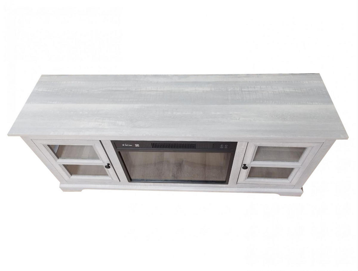 ELEKTROKAMIN in rustikaler Anrichte Grau mit elektrischem Kamin und Heizung 2000 W - Grau, Glas (147/63/40cm) - Purline