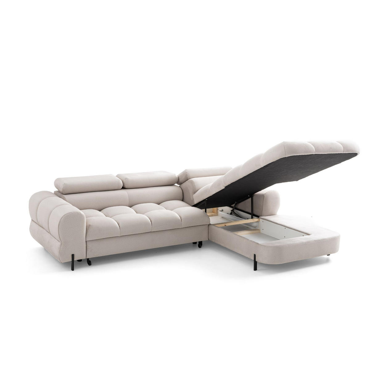 ECKSOFA UFFO L Rechts mit Schlaffunktion 260x195 Velours Creme - Creme/Schwarz, Holz/Textil (195/260cm) - Muffo