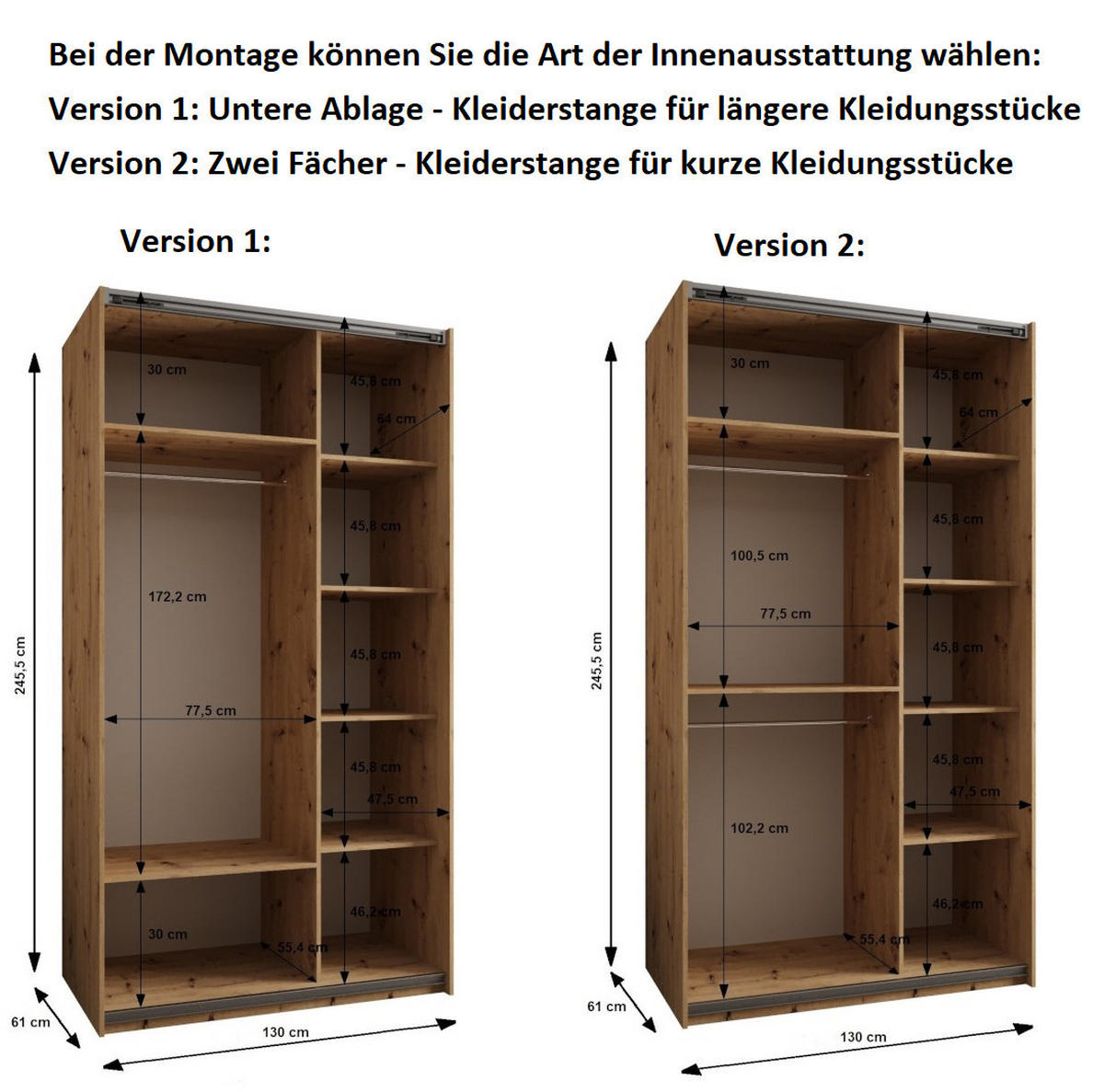 SCHWEBETÜRENSCHRANK 245,5/130/64 2-türig - Goldfarben/Schwarz, Holz/Metall (130/245/64cm) - Abiks Möbel