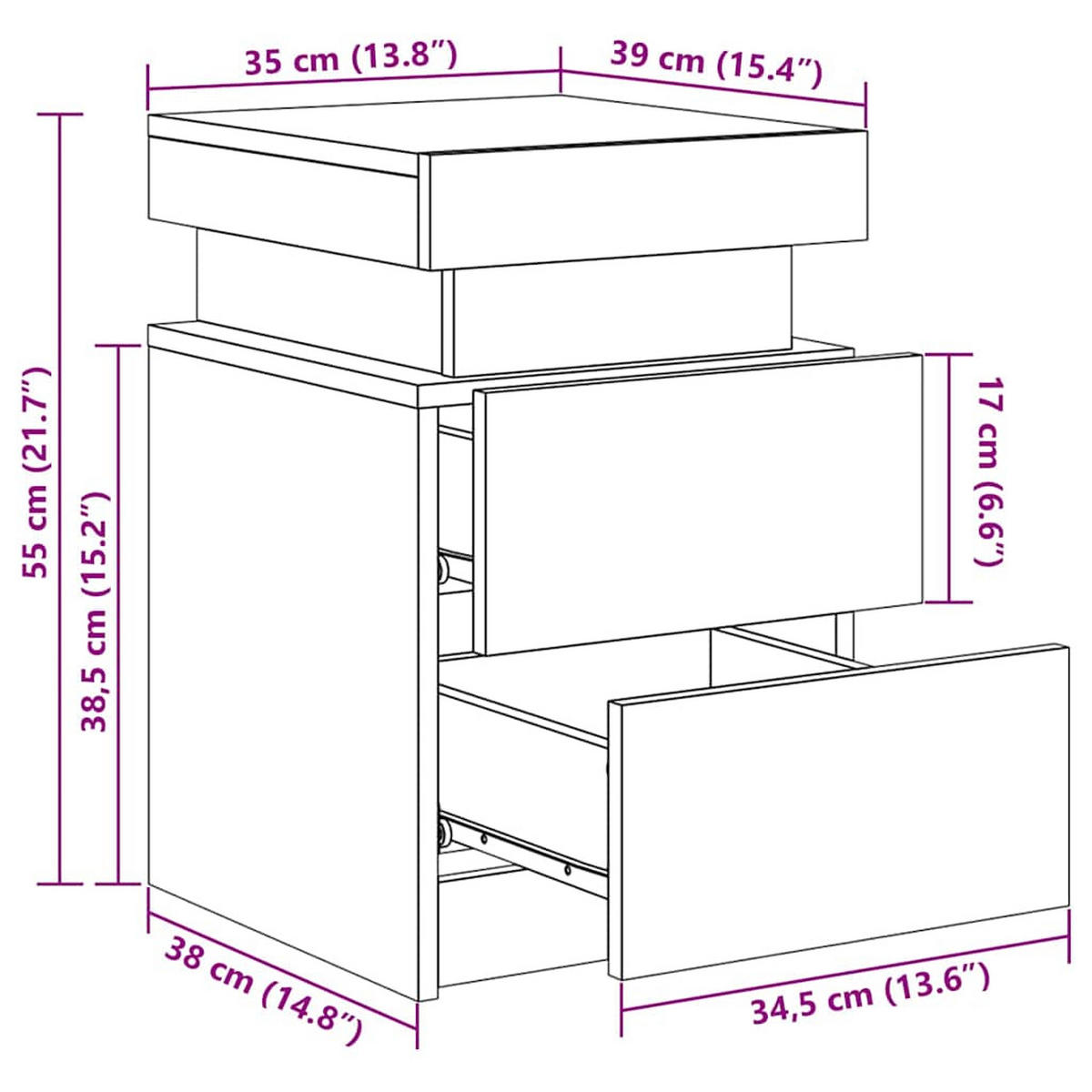 NACHTTISCH 2 Stk. mit Led-Leuchten 35/39/55 cm in Weiß - Weiß, Holz (35/55/39cm) - vidaXL