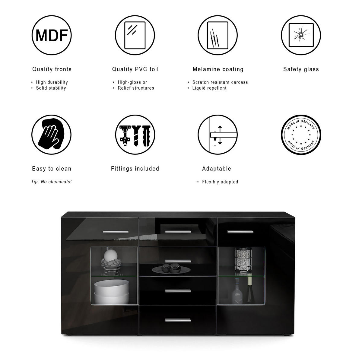 SIDEBOARD Noah Bordeaux Hochglanz - Bordeaux, Holzwerkstoff (139/72/35cm) - Vladon