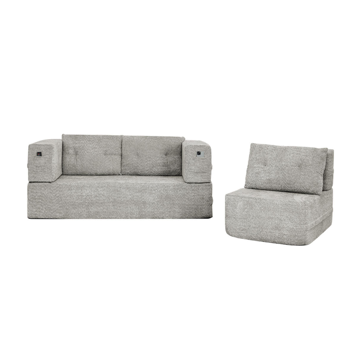 SCHLAFSOFA aus Stoff Hellgrau klappbar als 2-in-1 Modulsystem mit Sessel und Seitentaschen - Hellgrau, Textil (199/39/194cm) - Modfu